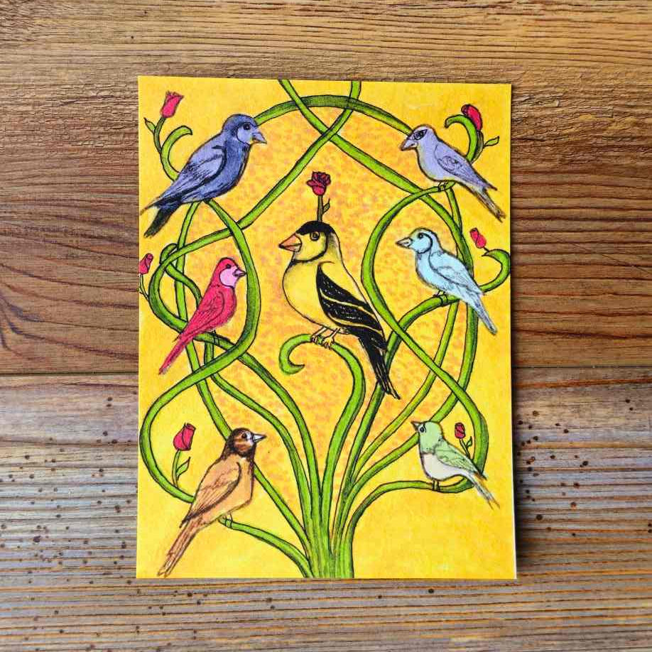 The Finch Handpainted Animal Alchemy Print By Jezzatron