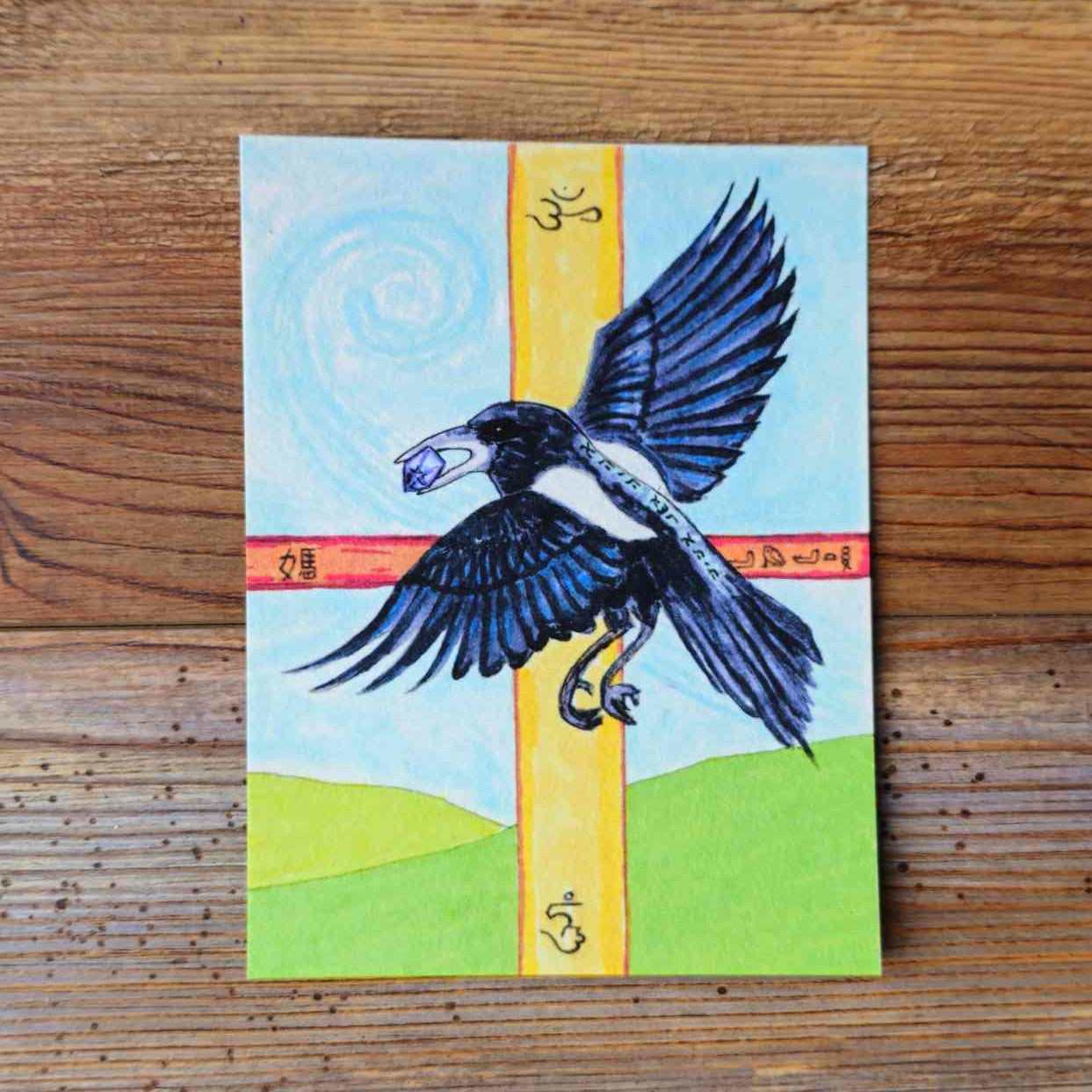 The Magpie Handpainted Animal Alchemy Print By Jezzatron