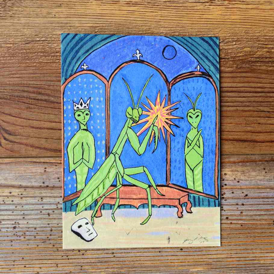 The Praying Mantis Handpainted Animal Alchemy Print By Jezzatron
