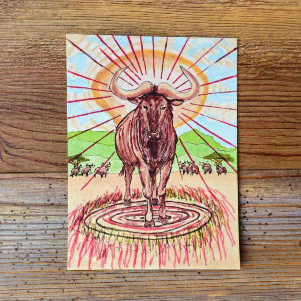 The Wildebeest Handpainted Animal Alchemy Print By Jezzatron