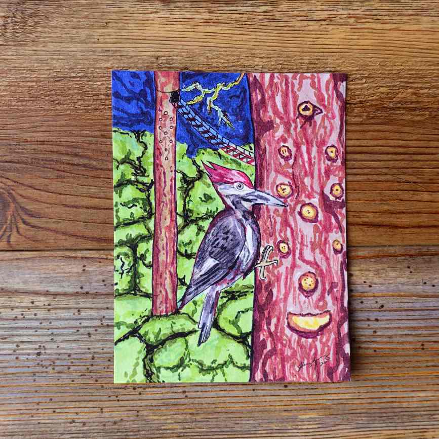 The Woodpecker Handpainted Animal Alchemy Print By Jezzatron