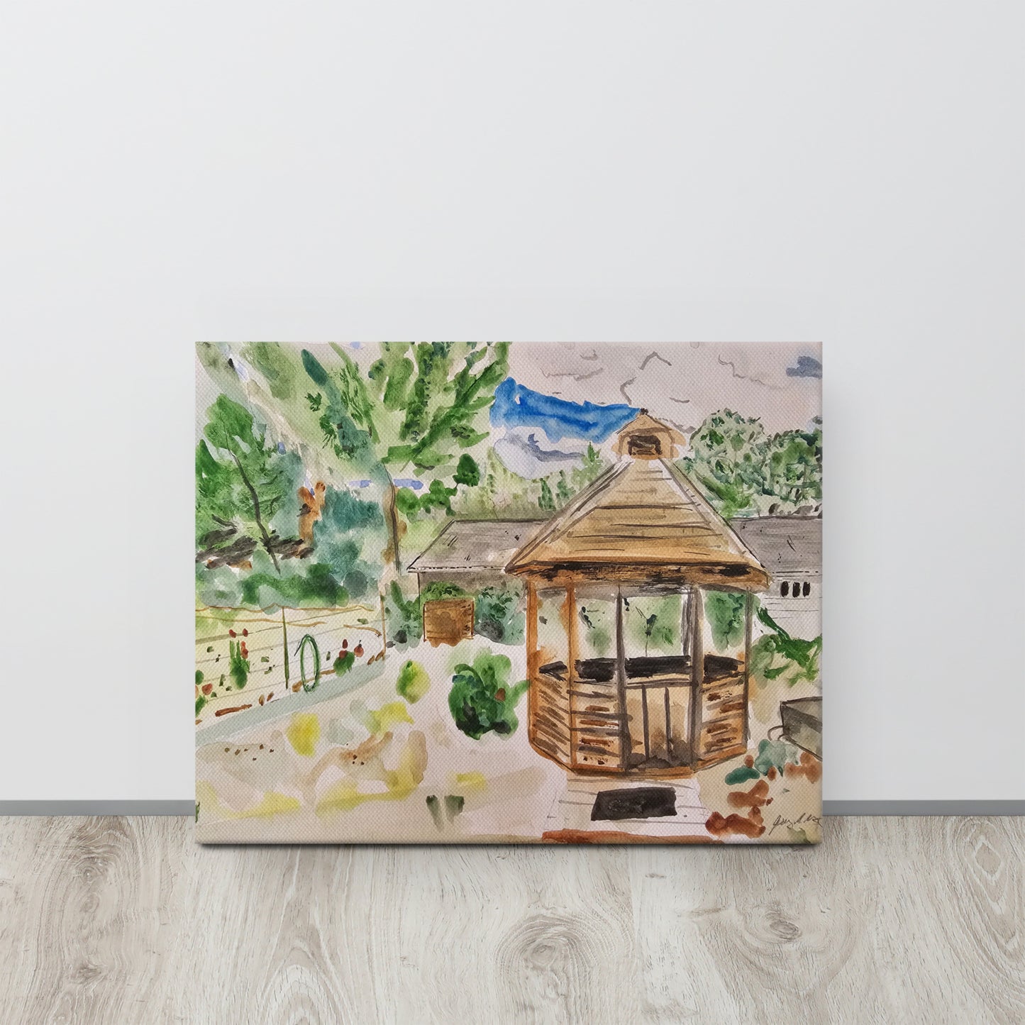 "Gazebo and Garden" - Low Profile Gallery Wrapped Canvas - Choose Your Size