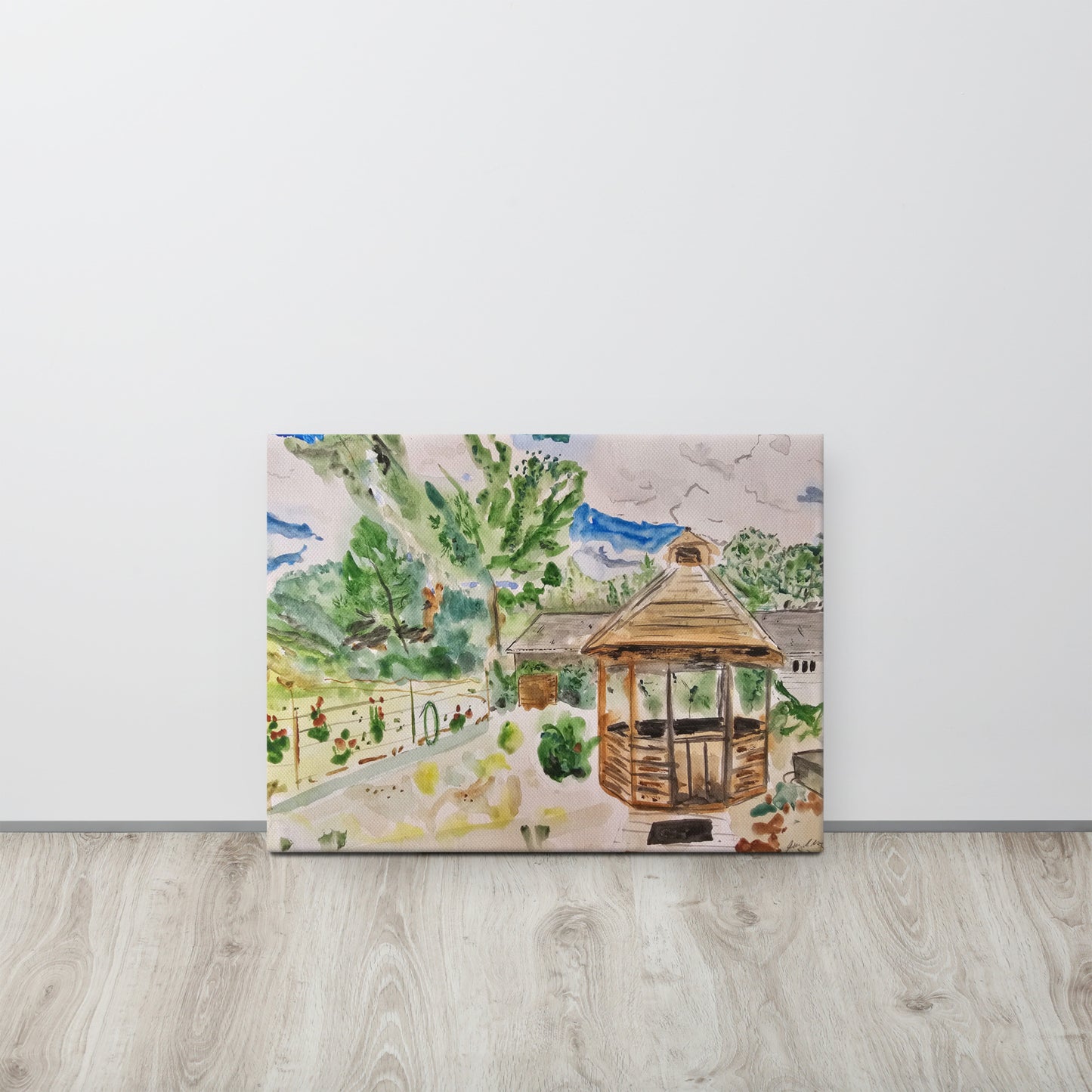 "Gazebo and Garden" - Low Profile Gallery Wrapped Canvas - Choose Your Size