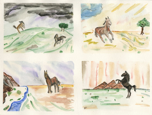 Five unfinished horses