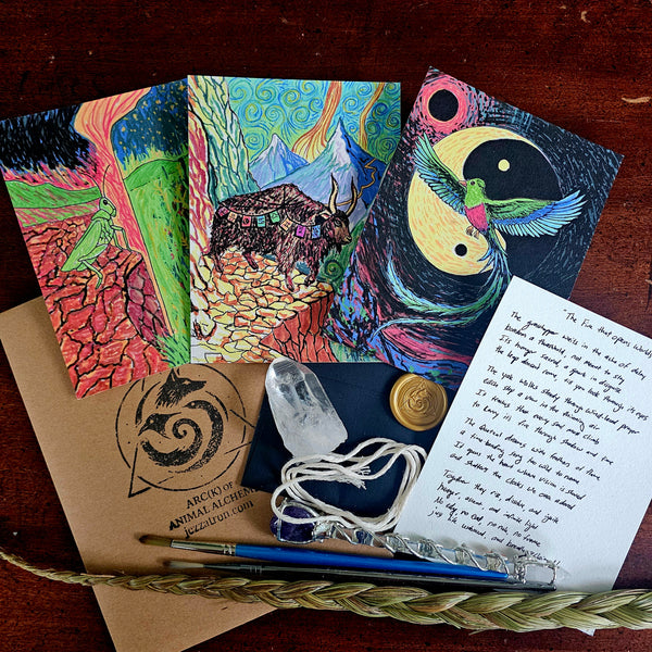 The reveal — three prints and poem, tied in twine