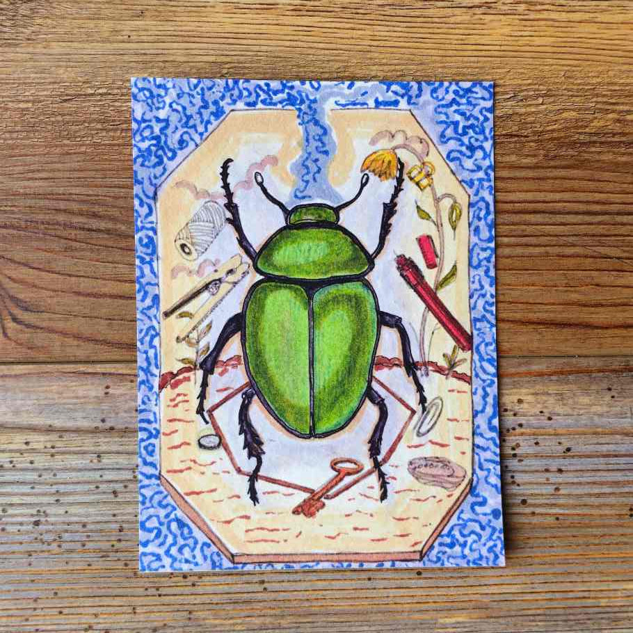 The Beetle Handpainted Animal Alchemy Print By Jezzatron