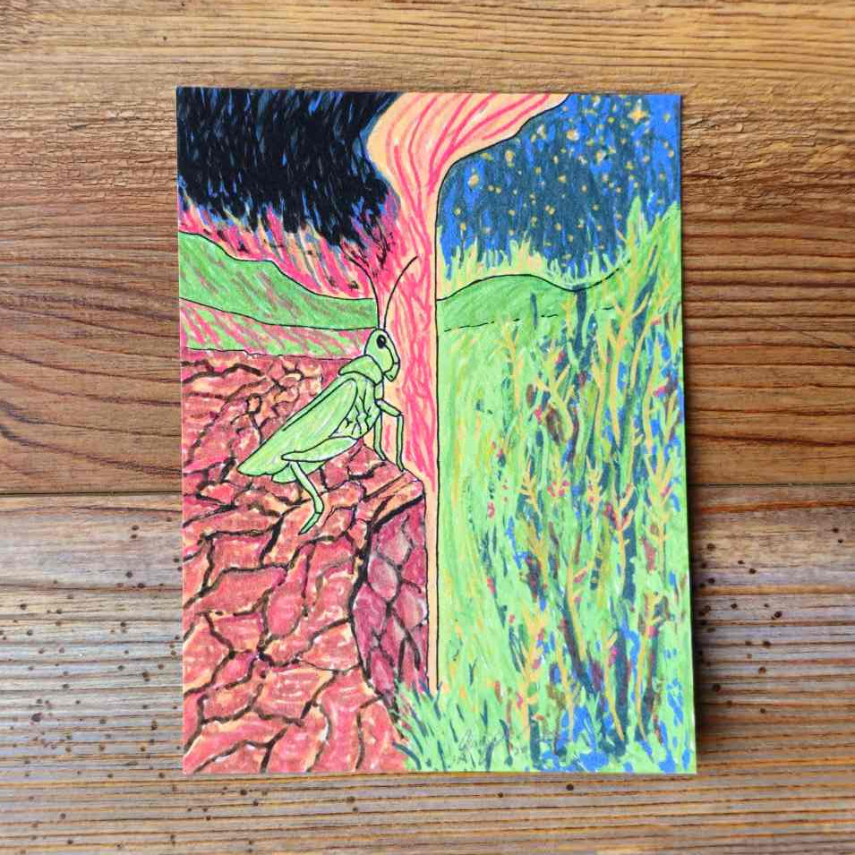 The Grasshopper Handpainted Animal Alchemy Print By Jezzatron